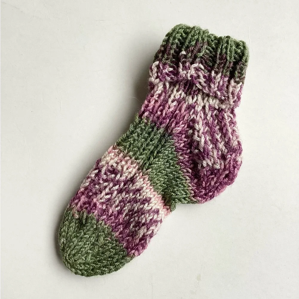 Baby Socks Hand Crafted Green Pink Purple Knit